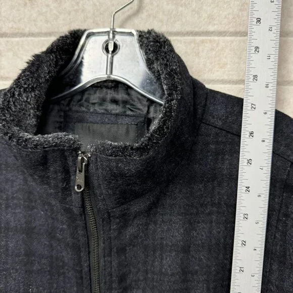 Marc Anthony Black Windowpane Plaid Lined Jacket Faux Fur Collar Men’s XL - Picture 7 of 14